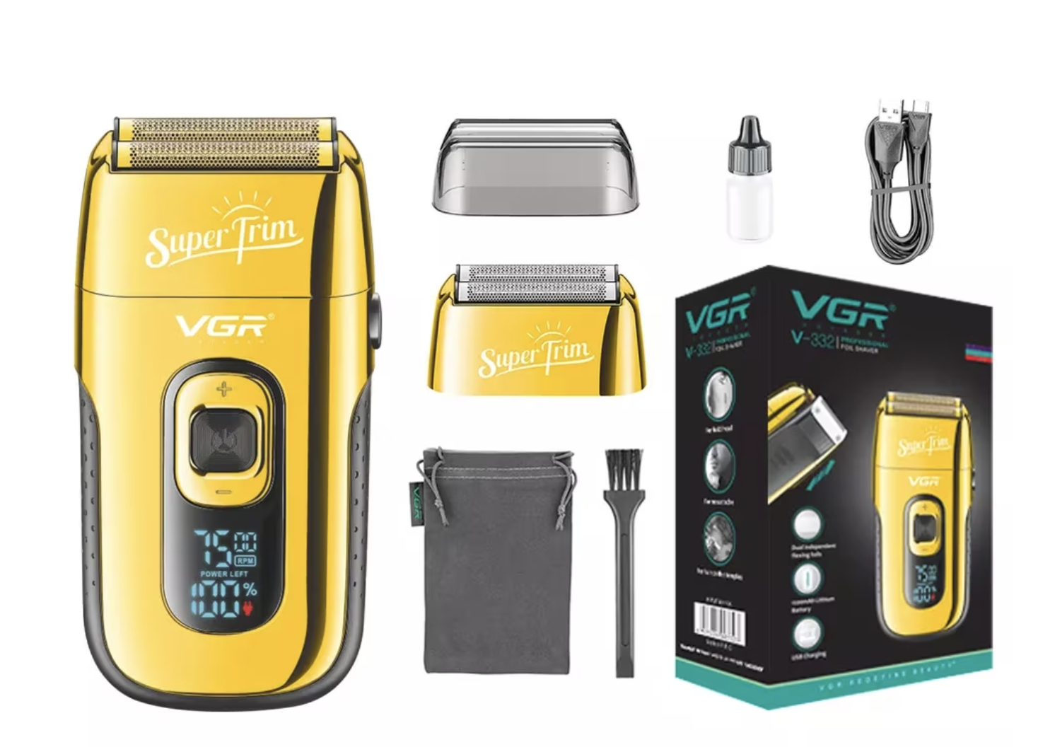 Aparat de ras electric profesional Shaver VGR V 332 lame duble 3 viteze reglabile cu afisaj digital